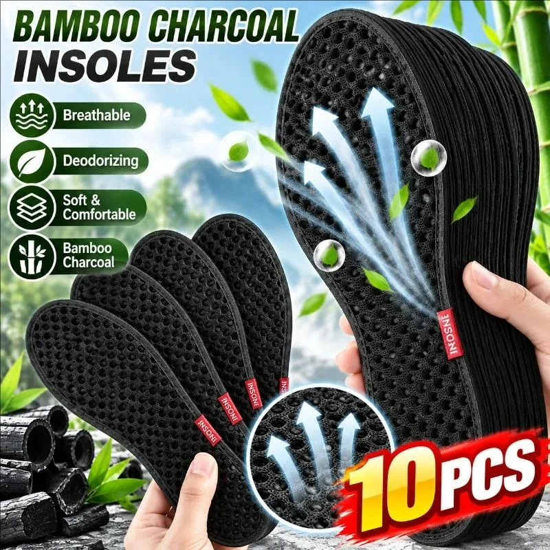 10pcs Bamboo Charcoal Deodorant Insoles Mesh Breathable Absorb-Sweat Shoe Pads Men Running Sports Shoes Insert Deodorant Insole