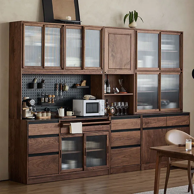 

Black Walnut Side Cabinet Solid Wood Slate Cabinet Storage Locker Living Room Integrated Wall Display
