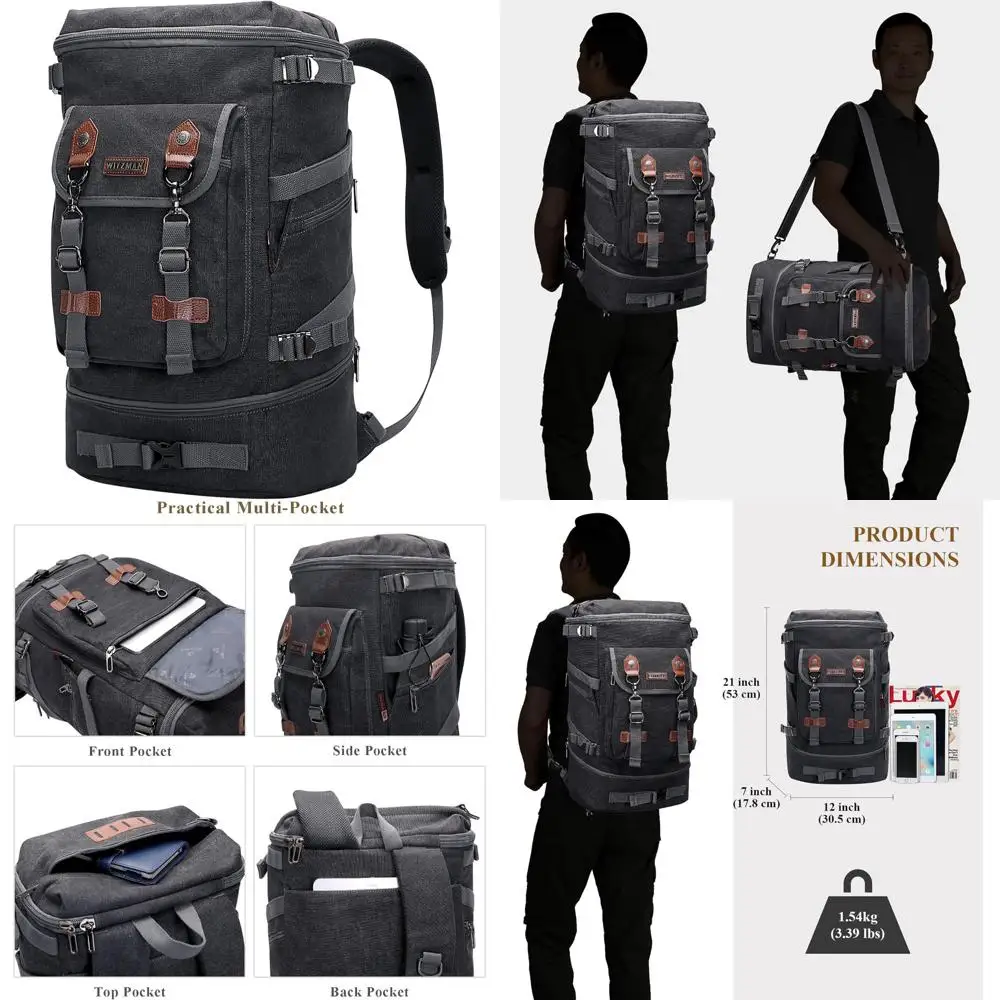 

Canvas Travel Backpack Unisex Convertible Duffel Bag Large Carry-On Luggage for Men and Women, Versatile Canvas Rucksack A568 Bl