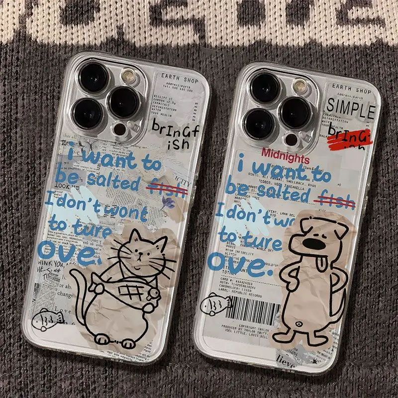 ورقة كشط القطط والكلاب نمط جراب هاتف آيفون 17 16 15 14 13 12 11 برو ماكس XR XS ماكس MINI INS غطاء شفاف