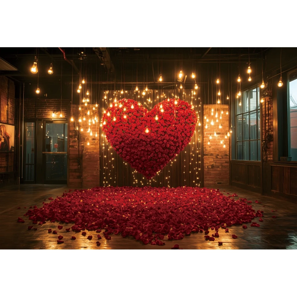 Valentine's Day Rose Flower Heart Photography Backdrop Couple Portrait Photographic February 14 Party Background Photo Studio