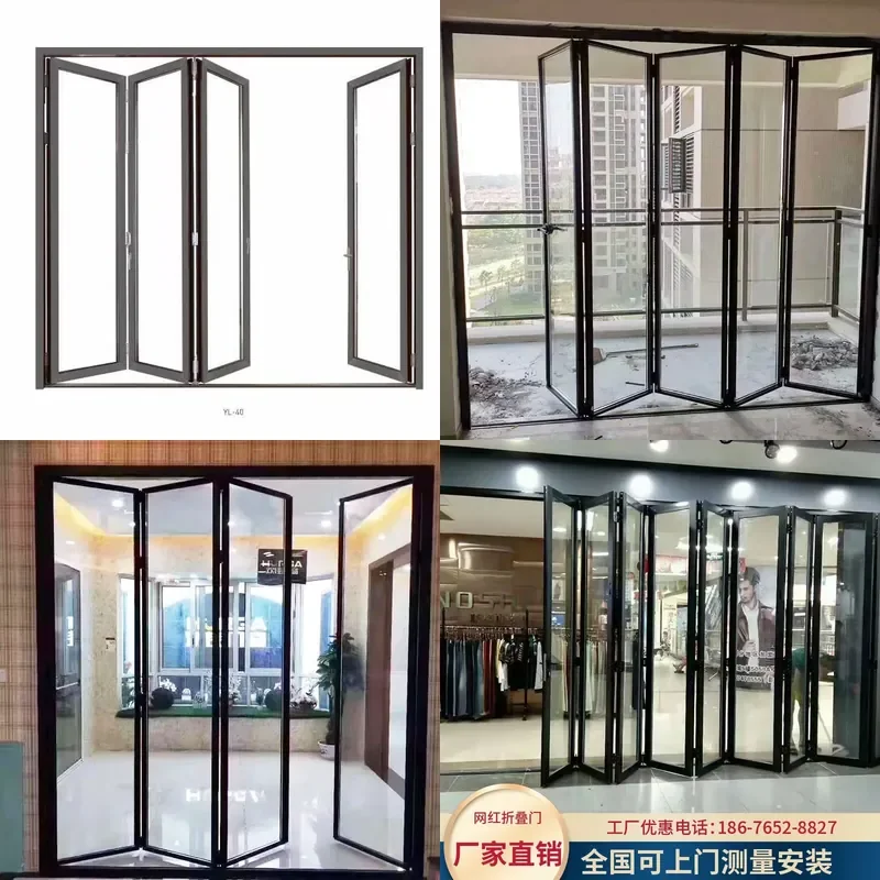 Frameless Glass Folding Partition Door Bottom Trackless Slim Aluminum Alloy Heavy Duty Sliding Divider for Kitchen Mall Car