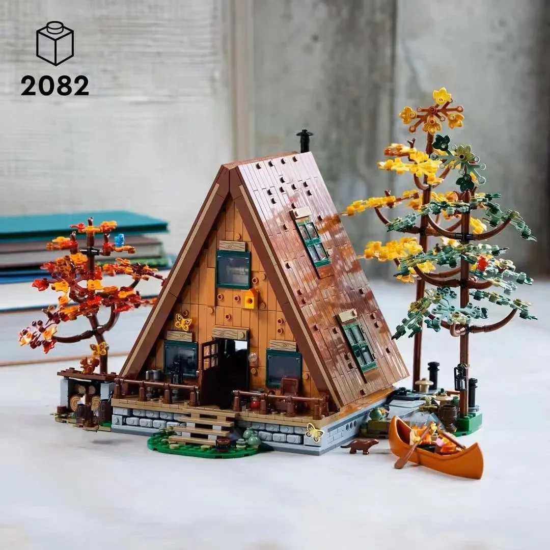 2024 NEU Auf Lager A-Frame Cabin Forest House 21338 Bausteine mit Beleuchtung City Street View Bausteinspielzeug Kindergeschenke