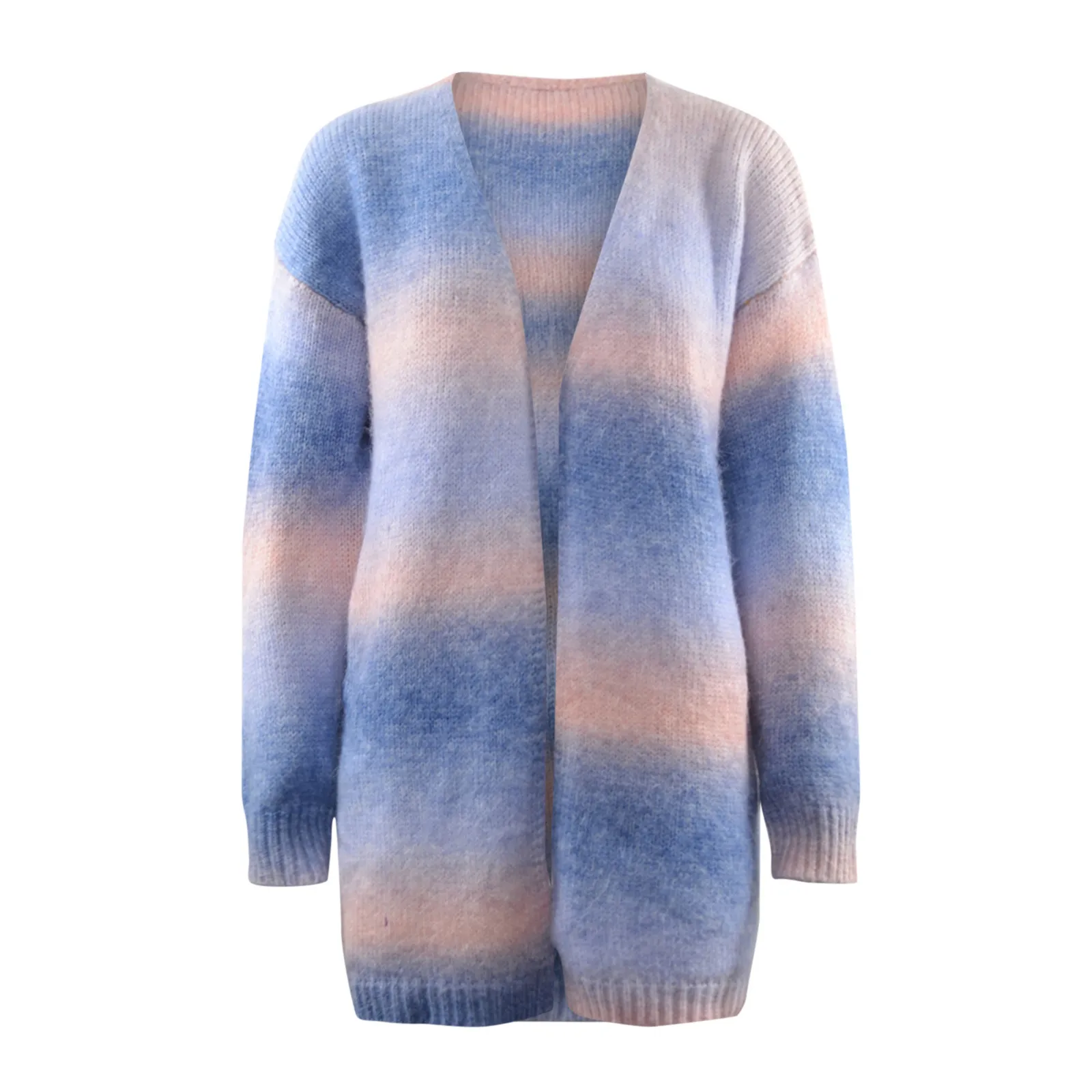 Rainbow Tie-Dye Women Cardigan Spring Autumn Korean All Match Knitted Sweater Coats Colorful Long Sleeve Gradient Knitwear 2024