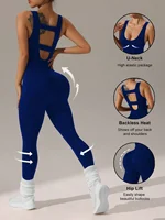 4 colores disponibles Monos con pantalones y chaleco para mujer - Diseño de chaleco hueco sexy - Traje para correr de yoga elástico y suave