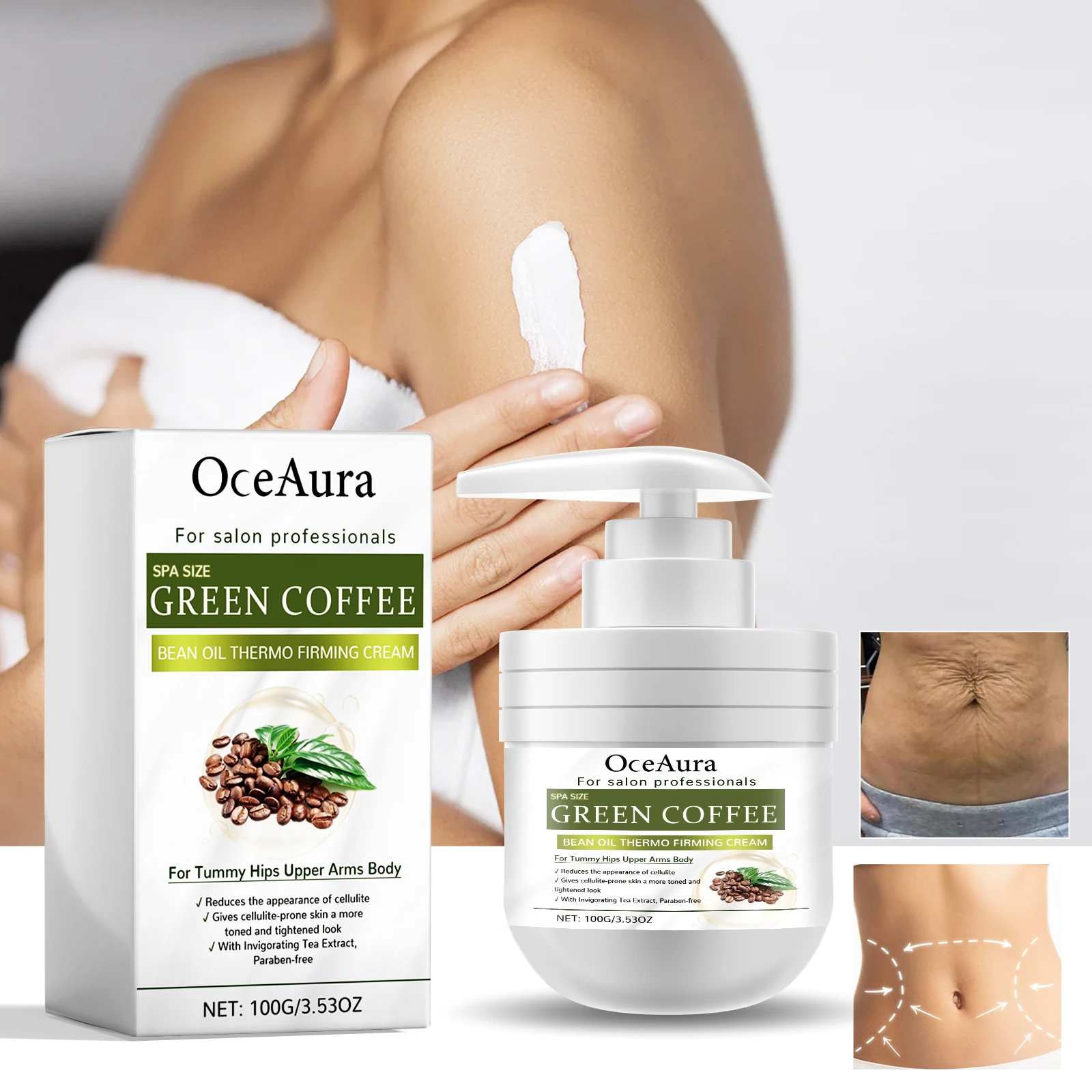 OceAura Green Coffee Bean Firming Body Cream Moisten the Skin Cream Caffeine Body Lotion Moisturizer To Firm Tighten Skin