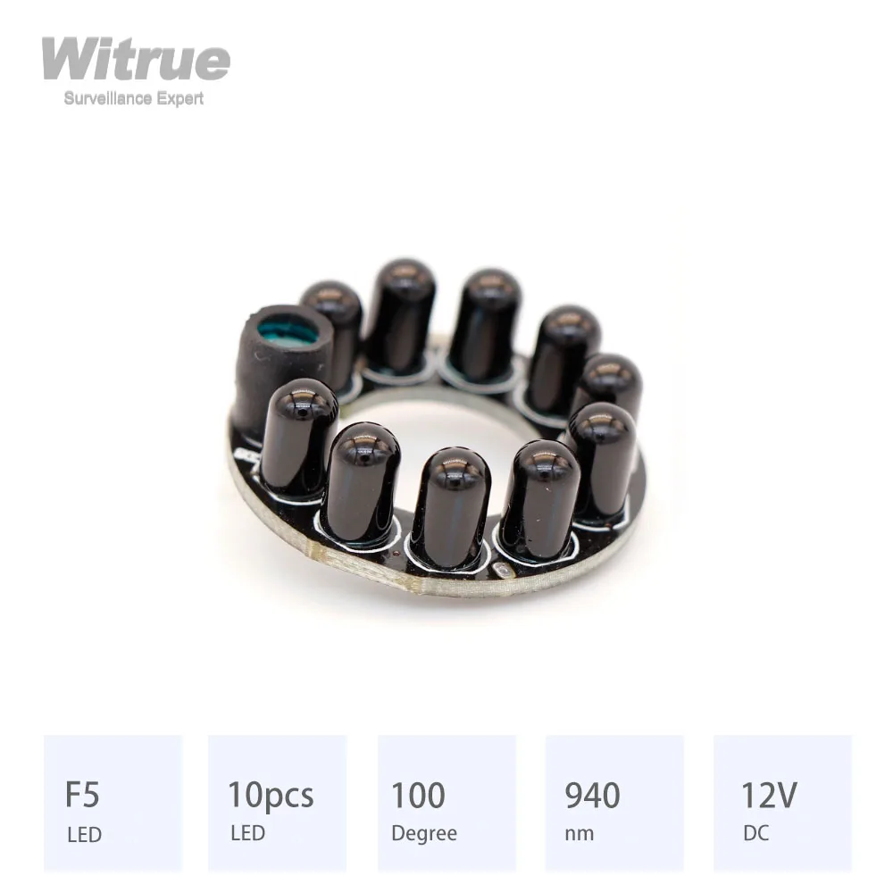 Witrue IR LED Board 10 Grain 940nm 100 Degree Diameter 30MM DC 12V 0.09A CCTV Accessories for 2.8MM 3.6MM 4MM Lens