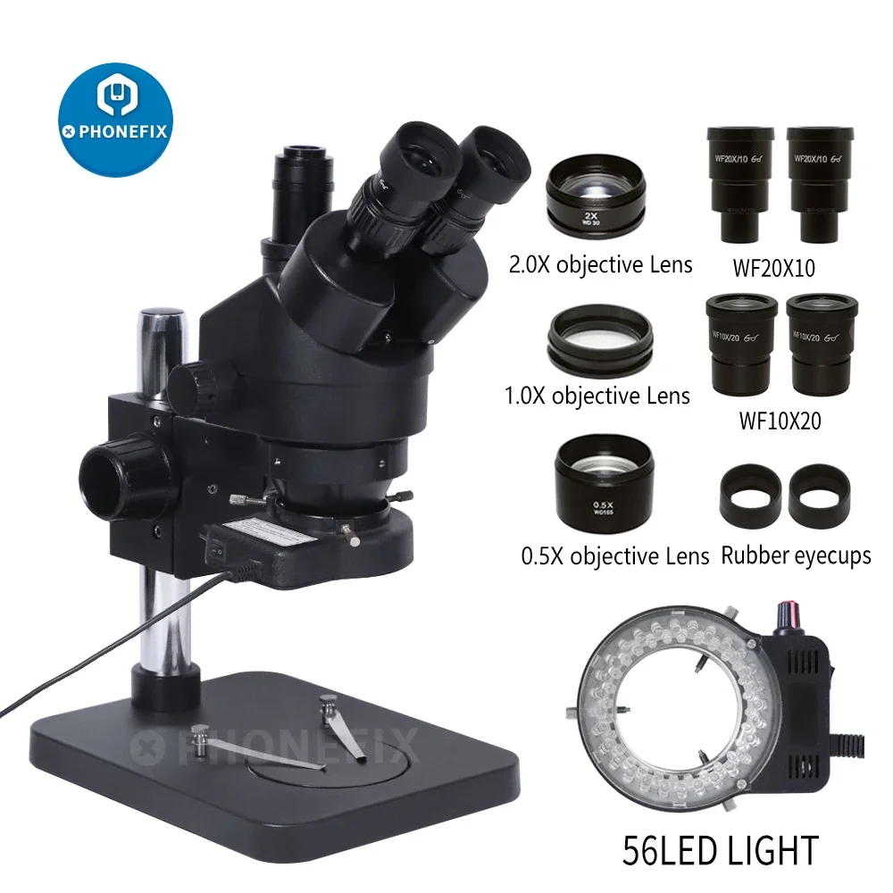 3.5X-180X Simul-Focal Stereo Trinocular Microscope Continuous Zoom 56 LED Illuminator microscopio For Phone PCB Repair Soldering