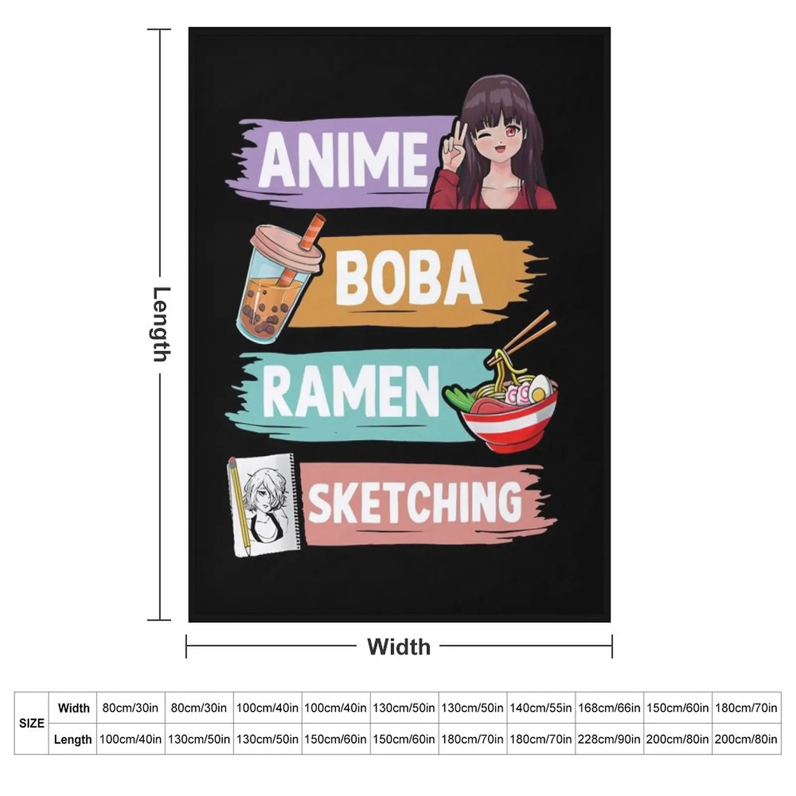 anime boba ramen sketching otaku kawaii anime girl shirt Throw Blanket couch cozy soft plush fuzzy picnic outdoor blanket