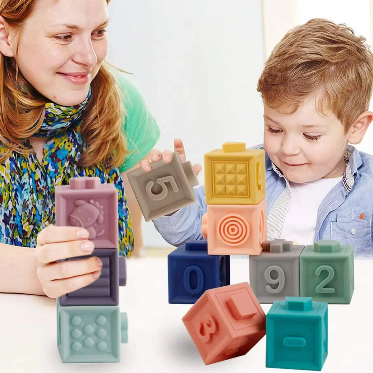 Décennie s de construction souples pour bébé, puzzle coloré, plastique, silicone, éducation précoce, jouet tactile, bloc de caoutchouc