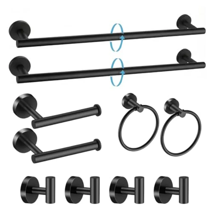 

Matte Black Bathroom Hardware Set 10 Pieces - 27.5 Inch Towel Bar Toilet Paper Holder Towel Ring Robe Hooks Stainless Steel Bat
