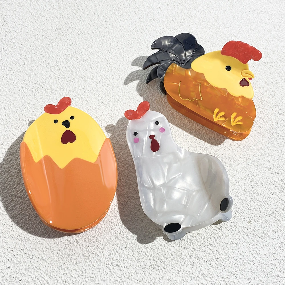 

Cartoon Acetate Chicken Oversize Fixed Ponytail Hair Clip Claw For Women New Fashion Geometric Barrettes Hair Accessories Tool