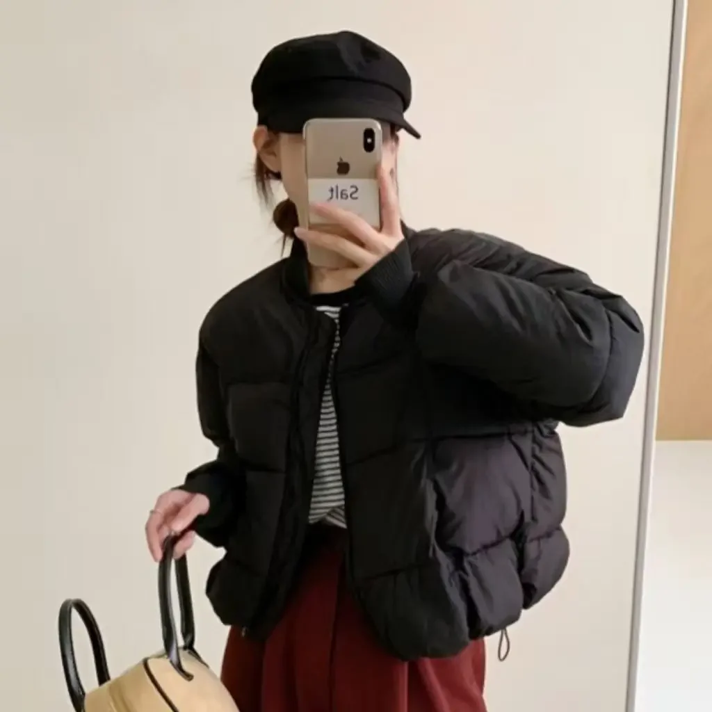 2025 Winter New High-end Knitted Baseball Collar Small Warm Thick White Short Down Cotton Cotton Jacket