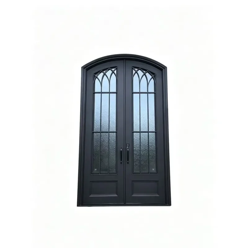 High Quality Custom Modern Wrought Iron Double Entry Doors with Fiberglass for Villa Home Main Entrance Security