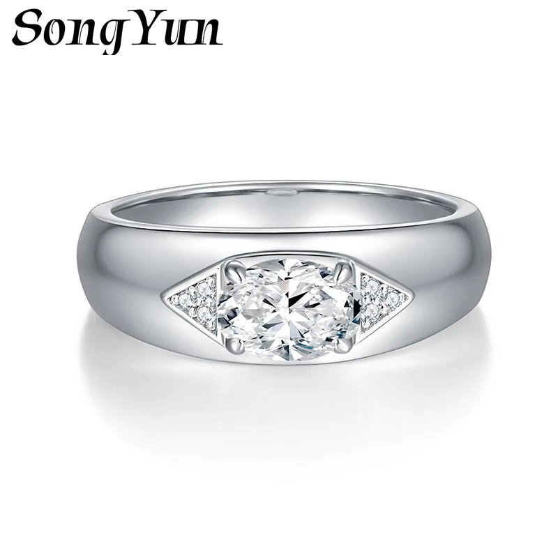 SONGYUN Moissanite Diamond Jewelry 1 Carat Moissanite Wedding Ring, Unisex Design 18K Gold Plated Solid S925 Sterling Silver