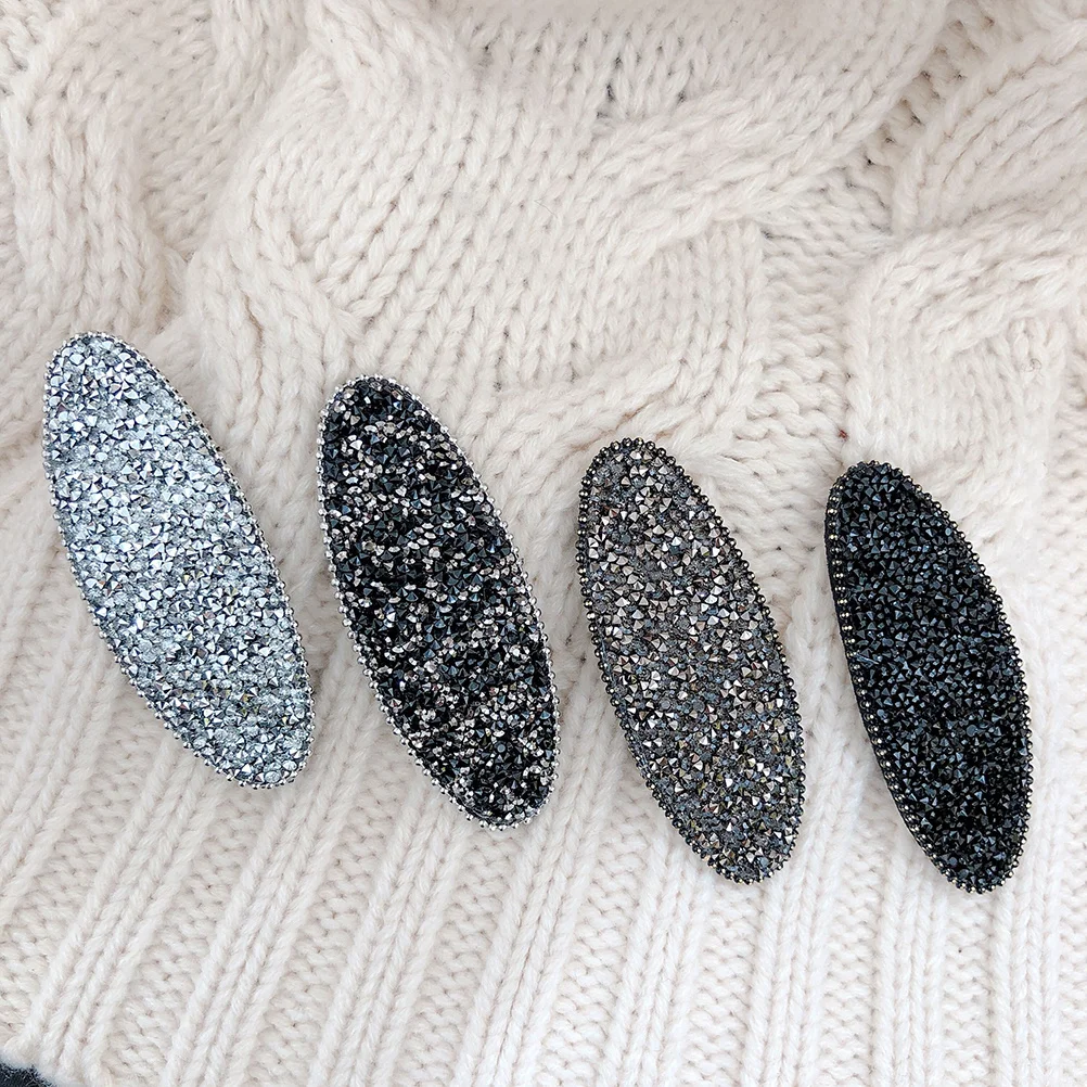 

4Pcs Crystal Hair Clips Mixed Colors Oval Metal Snap Barrettes for Girls Kids Party School Hair Clips Kids Barrettes