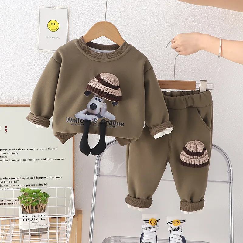 

Toddler Boy Christmas Outfit Winter Set 2023 Childrens Cartoon Casual Plush Velvet Sweaters Pants Suits Baby Girl Infant Clothes