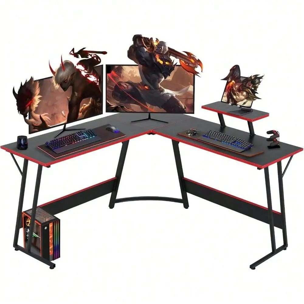 

Inch L Shaped Gaming Desk Corner Computer Desk With Detachable Monitor Stand For Home Office Learning Gaming Workstation,Black