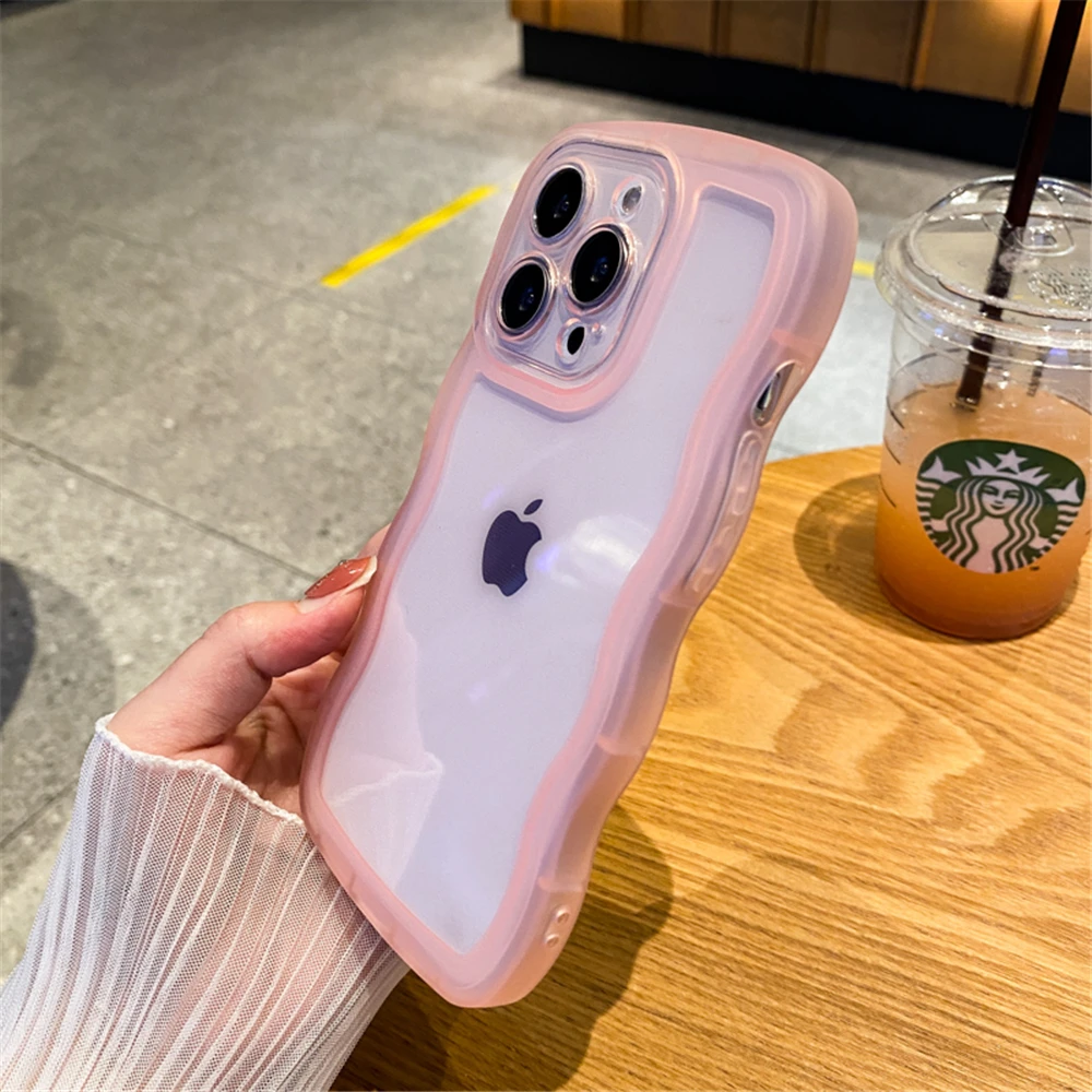 Cute Wavy Curly Clear Phone Case For iPhone 16 15 Pro Max 14 13 12 11 XS XR X 7 8 Plus Mini Candy Soft Silicone Shockproof Cover