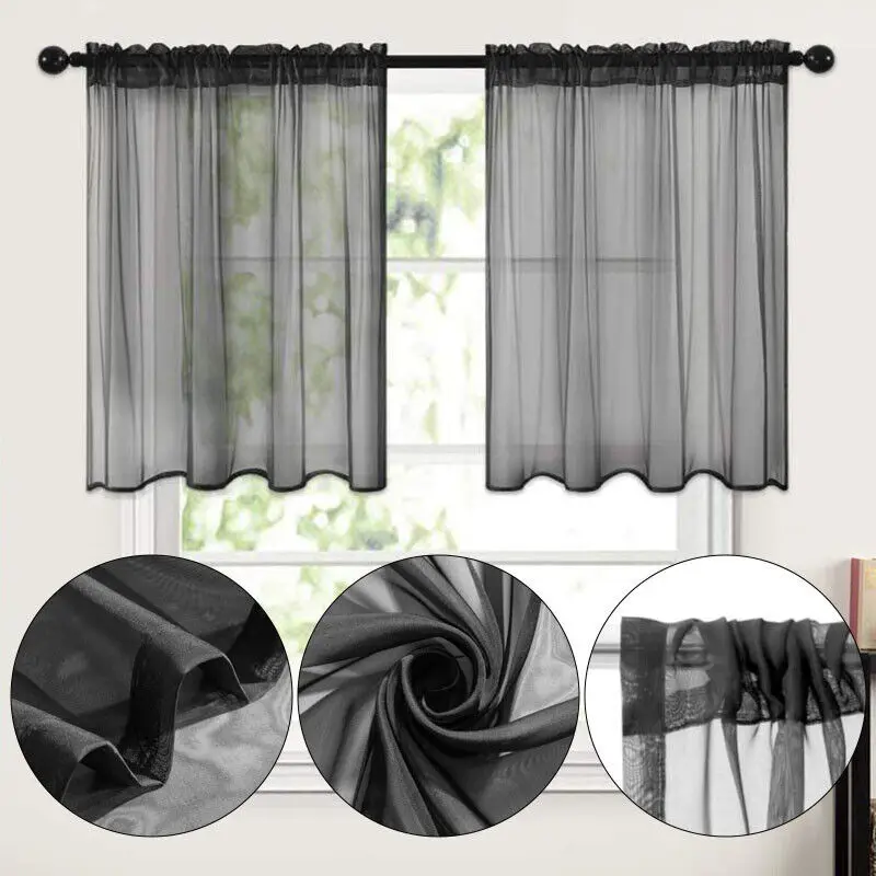 2pc Short Sheer Valance Curtains Gauze Tulle Kitchen Cafe Decor Tier Voile Window Panels Bathroom Bedroom Small Curtain