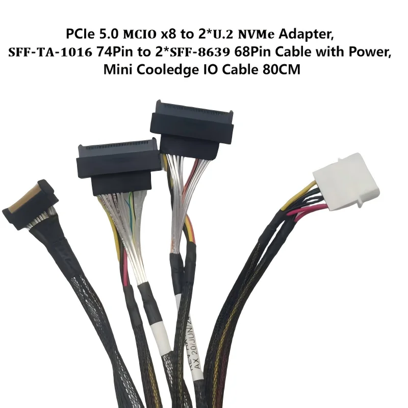 PCIe 5.0 𝐌𝐂𝐈𝐎 x8 to 2*𝐔.𝟐 𝐍𝐕𝐌𝐞 Adapter74Pin to 2*𝐒𝐅𝐅-𝟖𝟔𝟑𝟗 68Pin Cable with Po