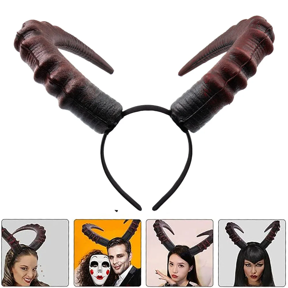 Women Black Red Demon Horn Headpiece Cosplay Animal Girls Gothic Devils Ox Horns Headwear Halloween Dress Up Party Costume Props