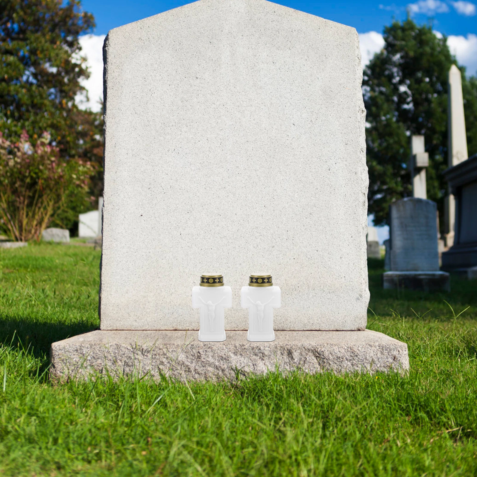 Flameless Light Electronic Wax LED Operated White Plastic Garden Cemetery Outdoor Decorative Grave Lamp - Image 3