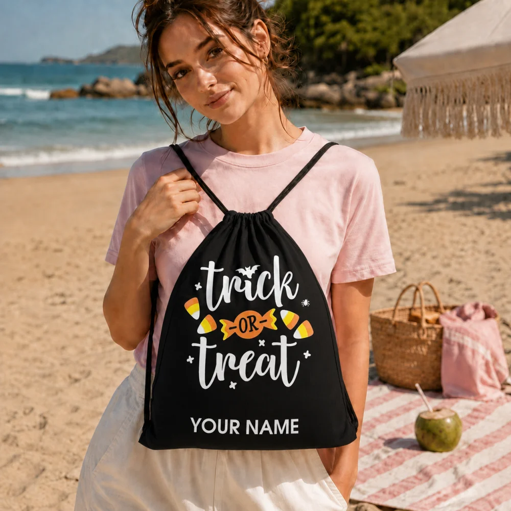 Personalized Lantern Drawstring Backpack Custom Name Kids Halloween Candy Bag Children Trick Or Treat Sack Halloween Storage Bag