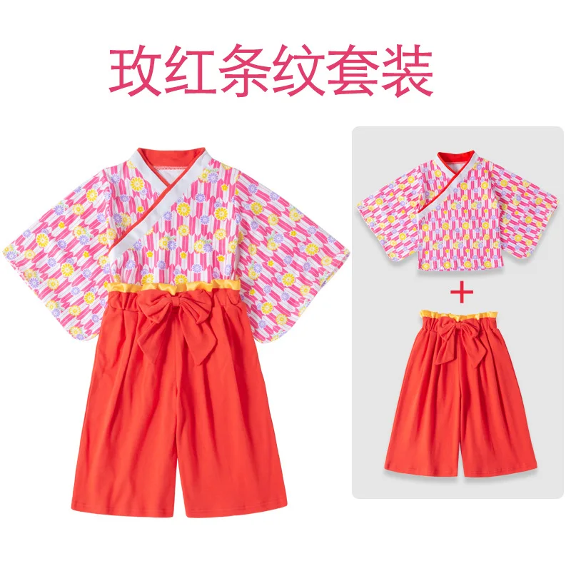 Spring Autumn Newborn Baby Girls Japanese Style Yellow Flower Print Top Kimono Infant   Loose Haori Clothing Set