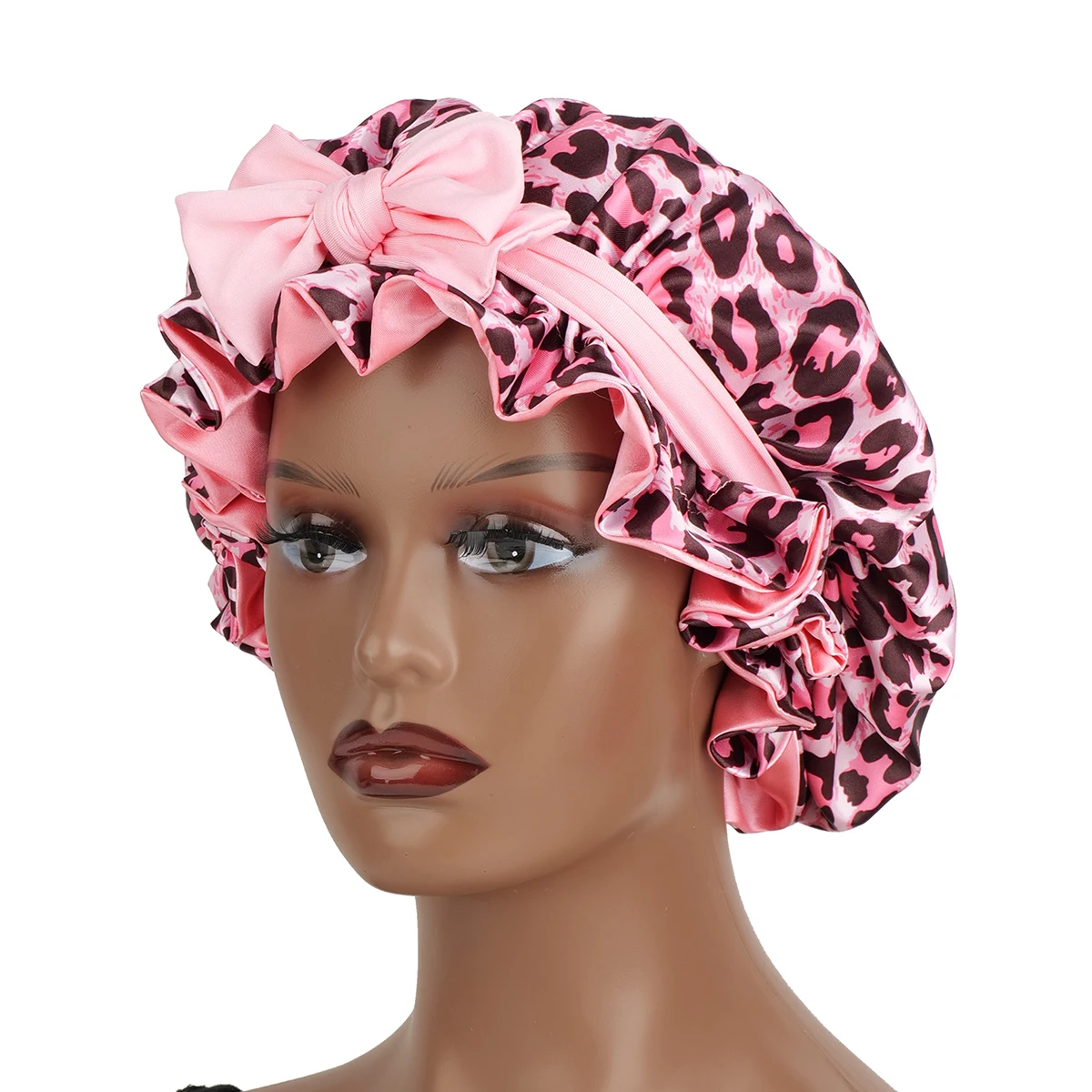 Women's Reversible Satin Bonnet, Leopard Print Double-Layered, Soft & Breathable for Hair Care, Everyday Wear & Travel