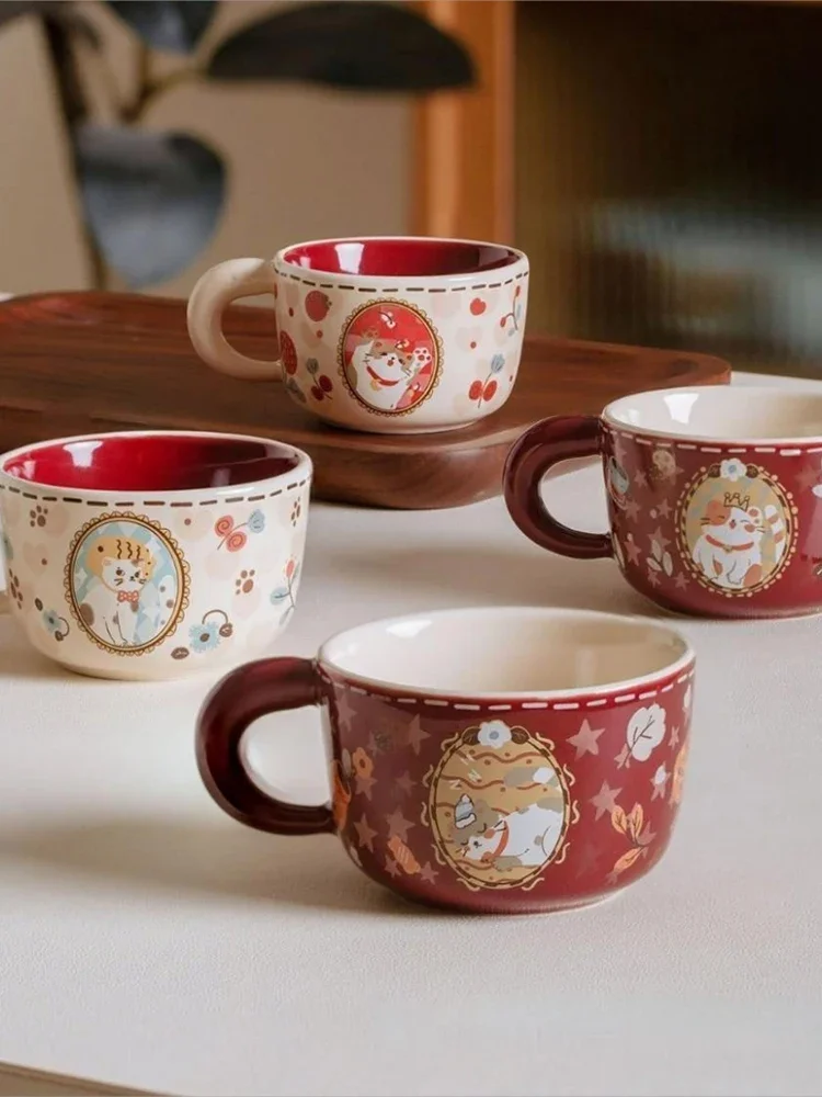 1pcs Vintage Cute Wealth Attraction Meow Cup Ceramic Cat Coffee Cup Breakfast Cup Exquisite Gift Giving