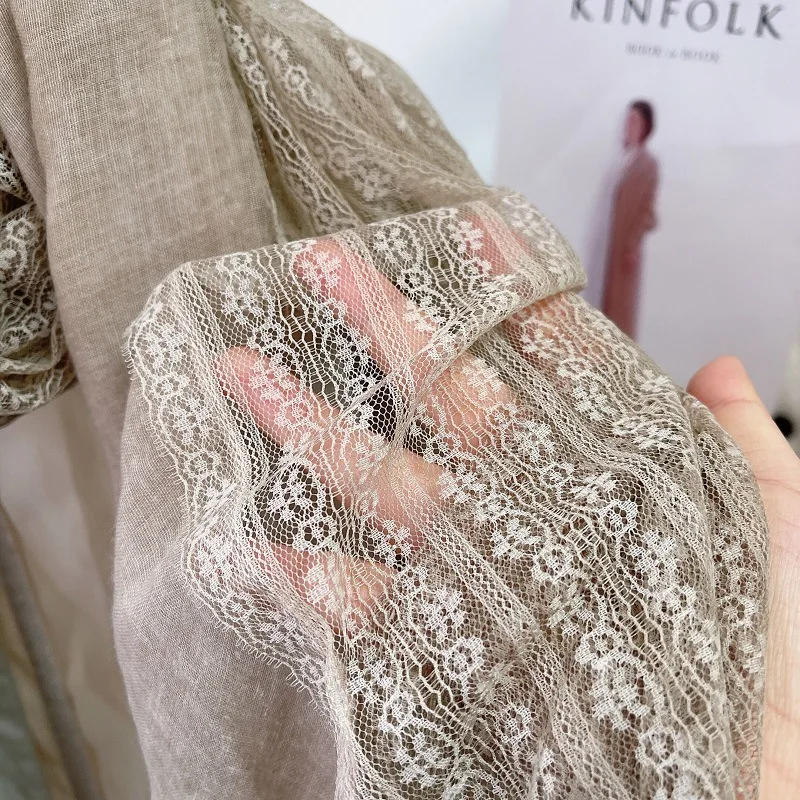 Women Cotton Lace Scarf Winter Shawl Vintage French Keep Warm Neck Cover Fashion Solid Color Wrap Elegant Lady Christmas Gift