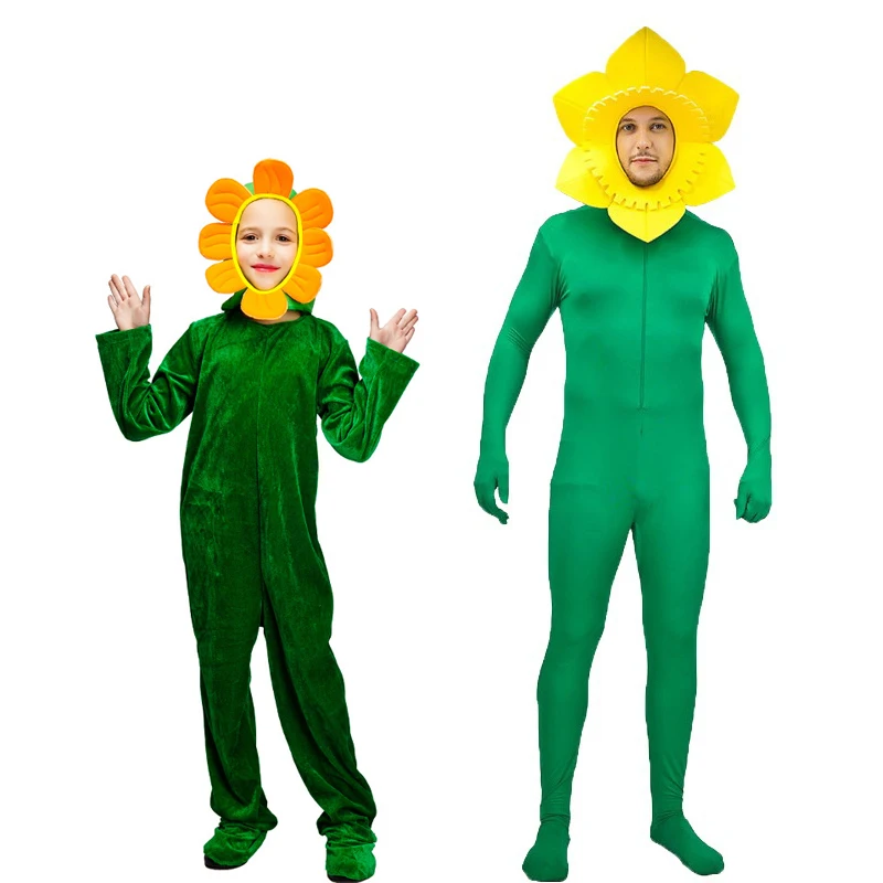 Kids Halloween Sunflower Cosplay Costume Adult Men Fancy Dress Jumpsuit Funny Tight Clothes Party Stage Performance Costumes