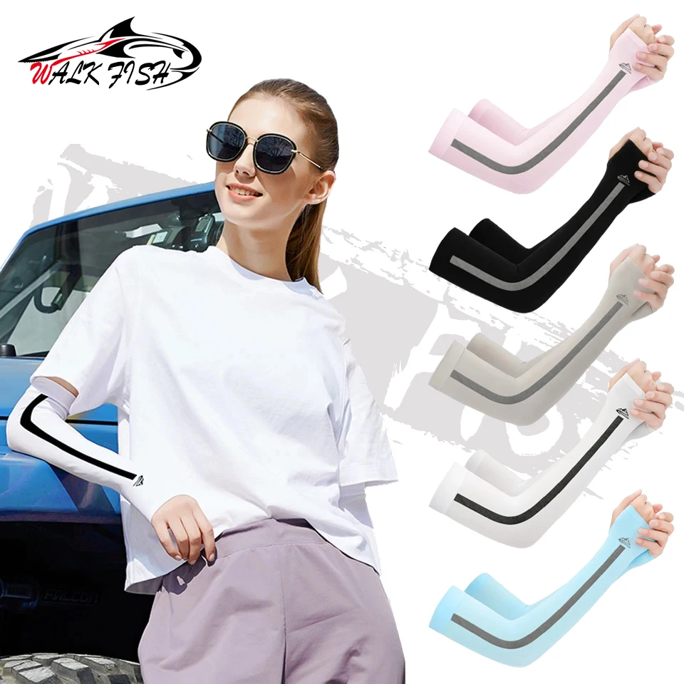 WALK FISH Ice Fabric Arm Sleeves Mangas Warmers Summer Sports UV Protection Running Fishing Driving Reflective Sunscreen Bands