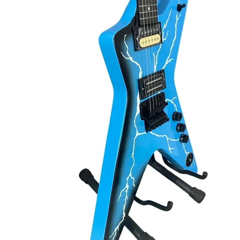 Dimebag Darrell ML Style Electric Guitar Blue Lightning Veneer Floydrose Vibrato Rosewood Fingerboard Mahogany Body 6String