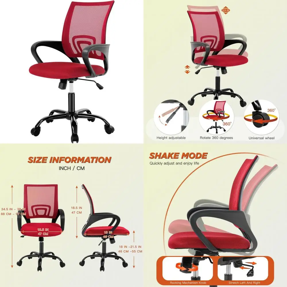 

Modern Ergonomic Swivel Desk Chair with Mesh Back and Adjustable Features, Red