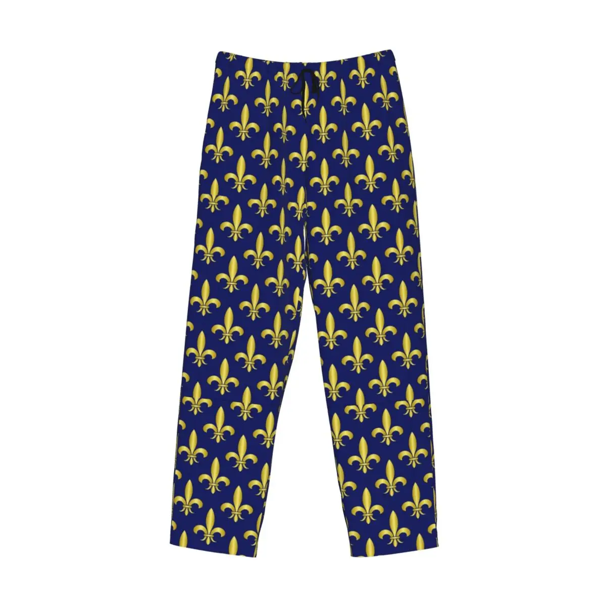 Custom Gold Blue Fleur De Lis Royal Lily Pajama Pants Men Sleepwear Sleep Lounge Bottoms with Pockets