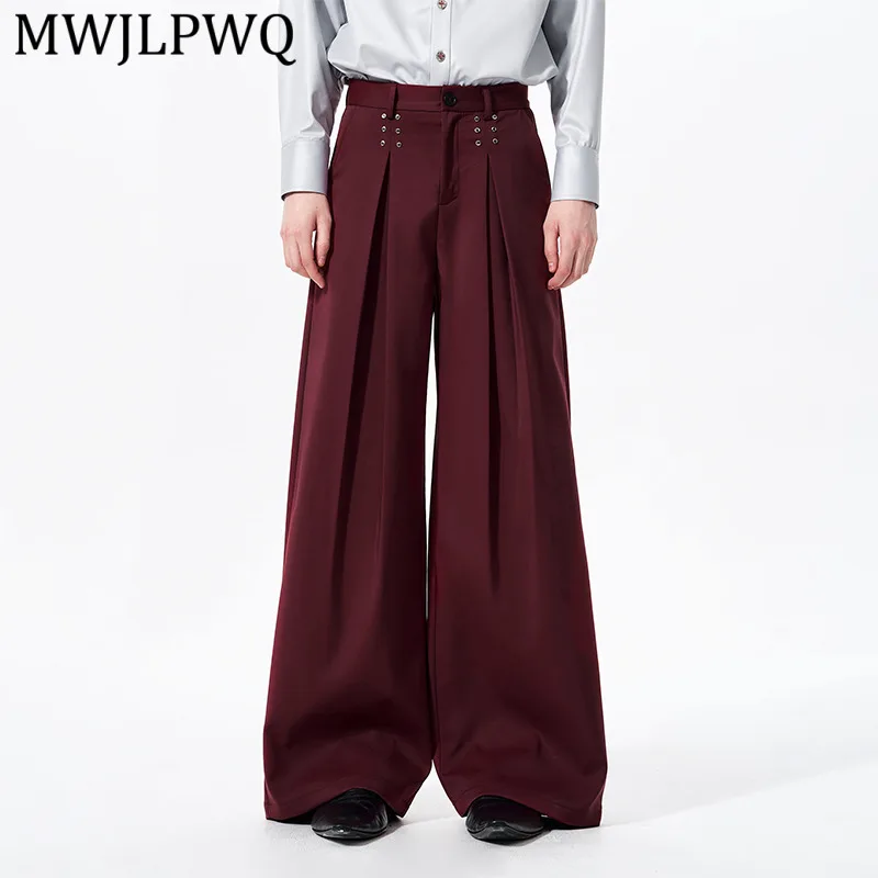 

MWJLPWQ Pleated Design Street Style Wide-Leg Trousers For Men Spring Metal Design High-End Stylish Loose-Fit Long Pants 14232