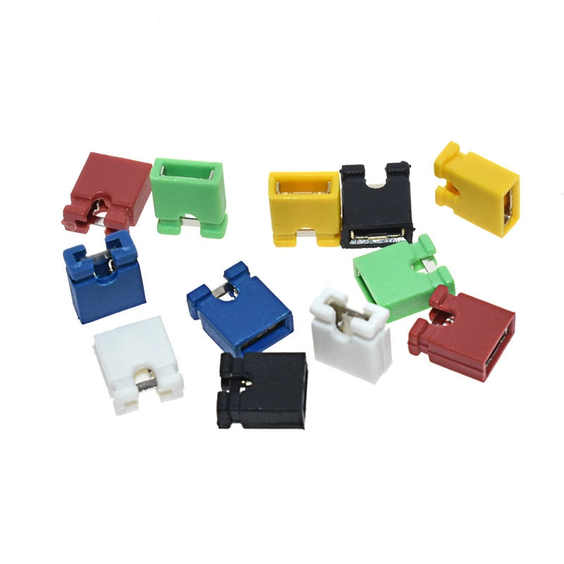 AEAK 100PCS Pitch jumper shorted cap & Headers & Wire Housings 2.54MM SHUNT Black yellow white green red blue