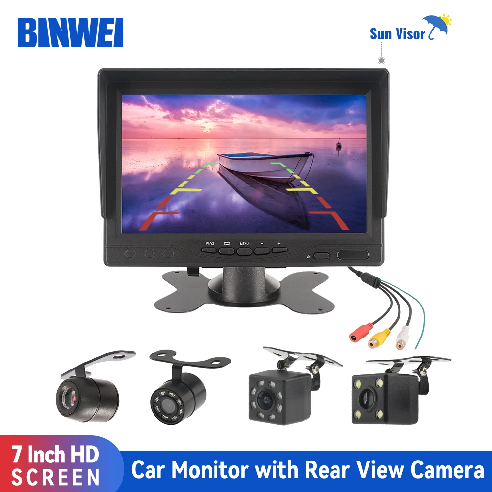 BINWEI 7 Inch Car Monitor with Rear view Camera for Vehicle Parking Video Display Night Vision Reversing Camera Screen Universal