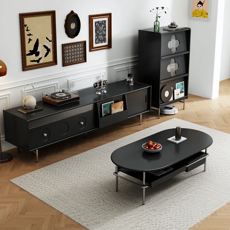 Cherry wood solid wood TV cabinet, living room household small apartment floor-to-ceiling French retro cabinet
