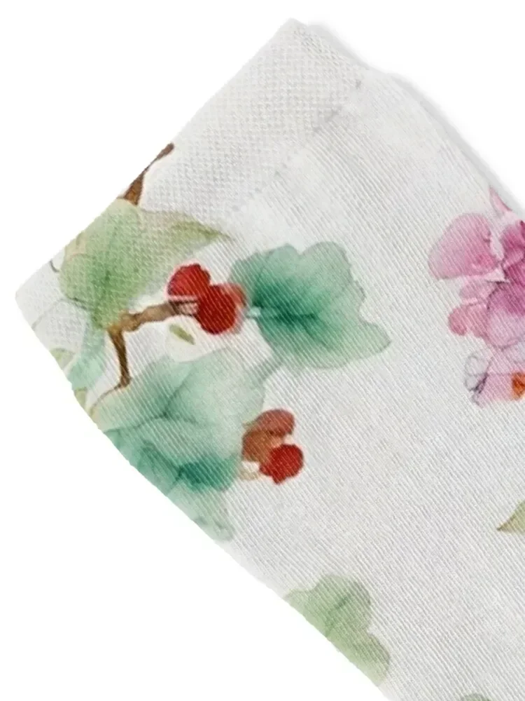 Porcelain style chinoiserie roses, birds and branches Socks christmas stocking gift Argentina cartoon Ladies Socks Men's