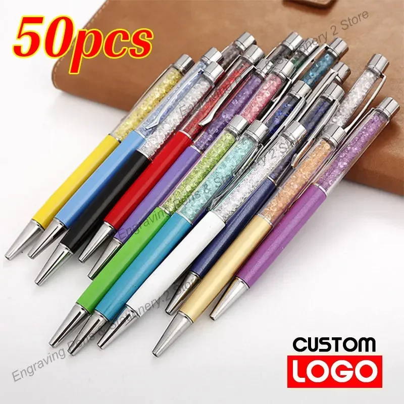 50Pcs/Lot Metal Handwritten Ballpoint Pen Free Custom Logo Cute Wedding Birthday Gift Pen Gel School Office Lettering Signature