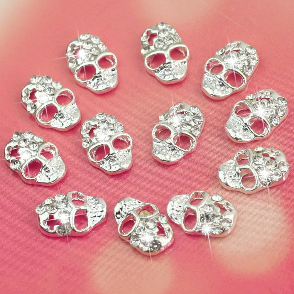 12 Pcs Gothic Skull Charms Rhinestones for Nails Sticker Halloween Decals Stickers Decoration Ghost Head