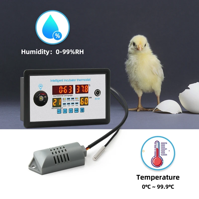 ZFX-W9002 Smart Thermostat Digital Temperature Humidity Control Incubator 360 Automatic Egg Turning 12V