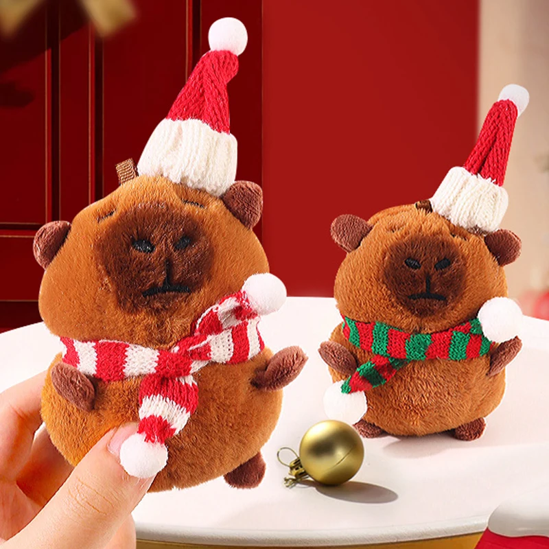 LLavero de peluche Kawaii Capybara de Navidad, muñeco de peluche de dibujos animados, colgante de mochila, decoración colgante, encantos de llave de coche, regalos de navidad