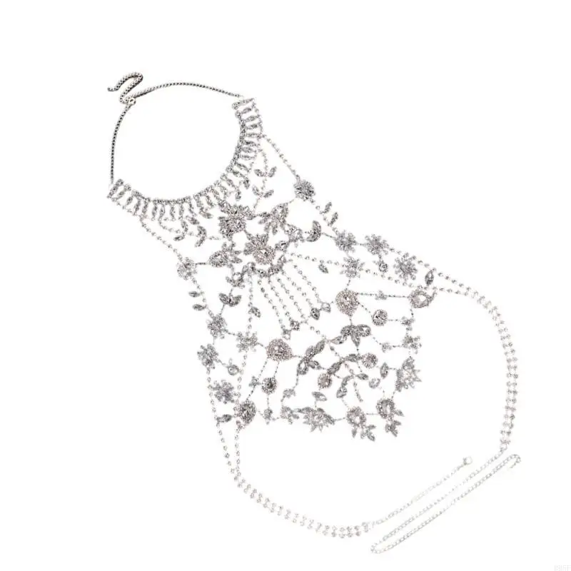 

B95F Luxurious Neck Chain Collar Fashionable Body Chain Necklace Artistic Flower