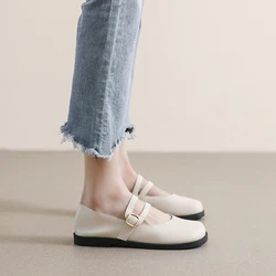 2022 Japanese French Flat Shoes Women's Casual Mary Jane Shoes Korean Version Soft Bottom One Word Belt Large Size Women's Shoes