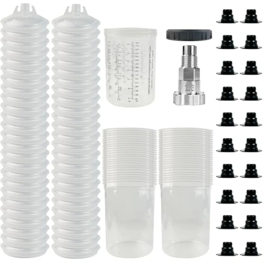 

Одноразовые стаканы для краски с адаптером для распылителя - 800 мл/27 унций - Стаканы для смешивания краски без очистки для HVLP-распылителей с верхней подачей для автомобилей