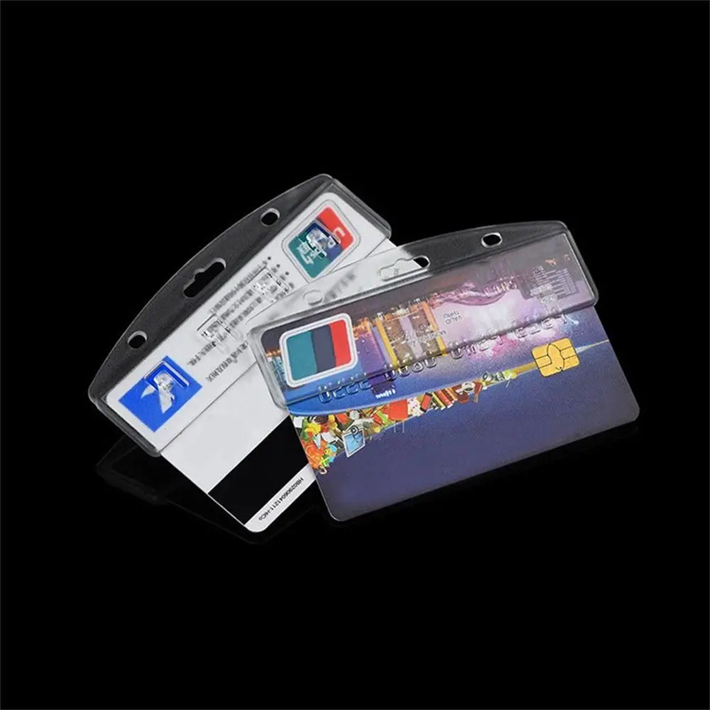 Horizontal Half Card Holder Easy Pull Buckle Transparent Retractable Badge Reel Card Protector Bank Cards Name Card Cover